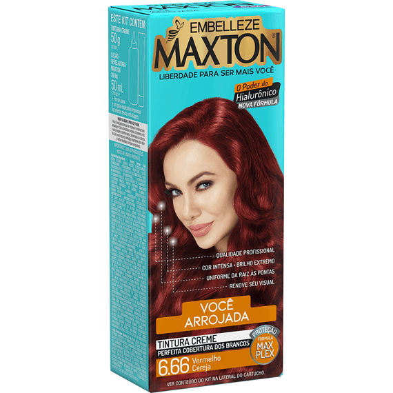 Tinta de Cabelo Maxton Ruiva Arrojada Vermelho Cereja 6.66 KIT ECONOMICO