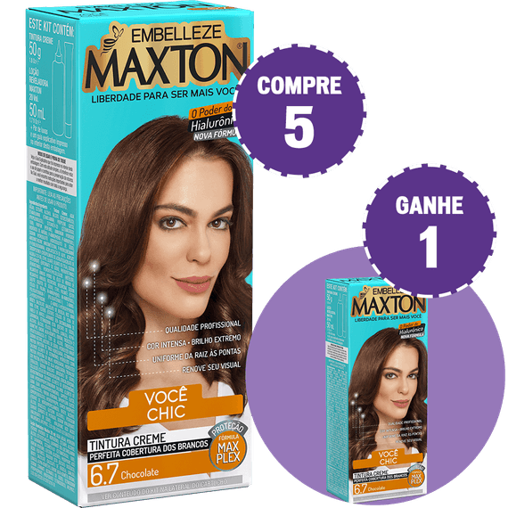 Kit Compre 5 Tinta de Cabelo Maxton Morena +Chic Chocolate 6.7 e Ganhe 1 KIT