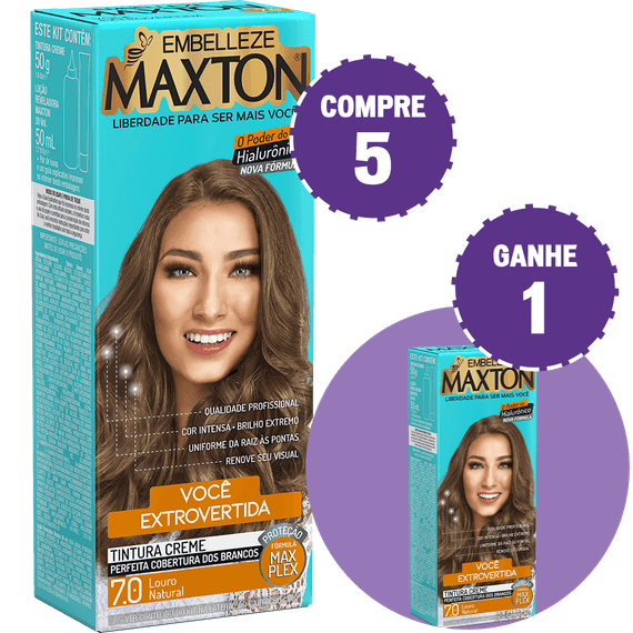 Kit Compre 5 Tinta de Cabelo Maxton Loura +Extrovertida Louro Natural 7.0 e Ganhe 1 KIT