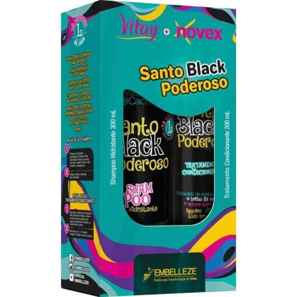 Shampoo 300ml + Condicionador 200ml Novex Meus Cachos Santo Black Poderoso  U