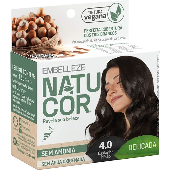 Tinta de Cabelo Natucor Naturalmente Delicada Avelã Castanho Médio 4.0 KIT ECONOMICO