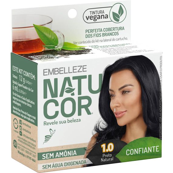 Tinta de Cabelo Natucor Naturalmente Confiante Chá Preto Preto Natural 1.0 KIT ECONOMICO