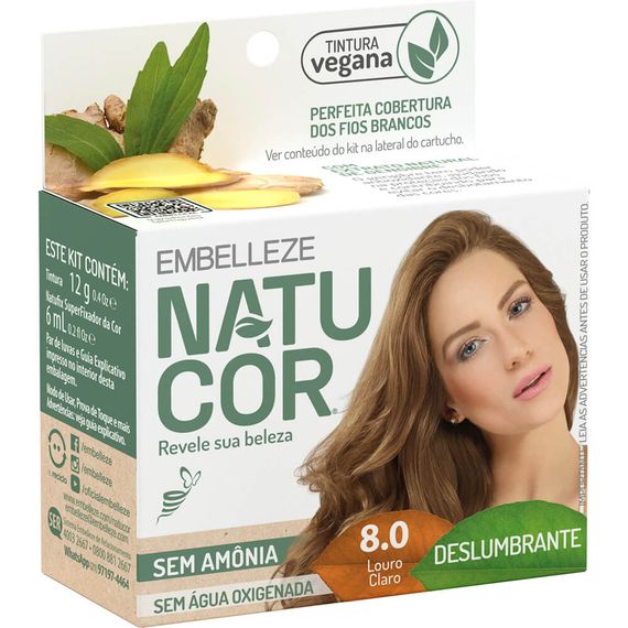 Tinta de Cabelo Natucor Naturalmente Deslumbrante Louro Claro 8.0 KIT ECONOMICO