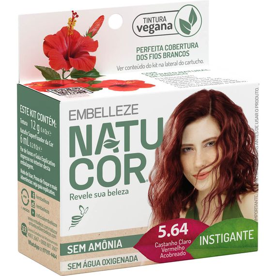 Tinta de Cabelo Natucor Naturalmente Instigante Hibisco Castanho Claro Vermelho Acobreado 5.64 KIT ECONOMICO