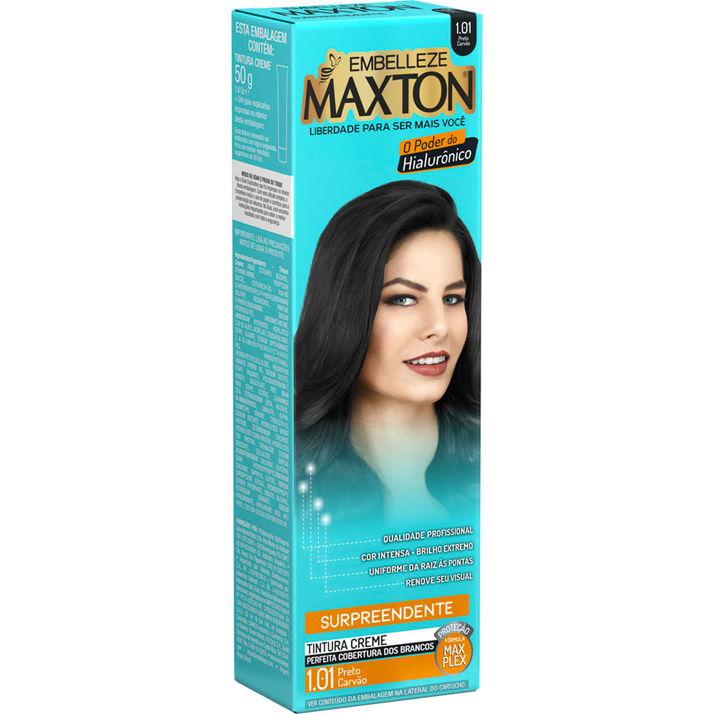 Tinta de Cabelo Maxton Individual Você Mais Surpreendente Preto Carvão 1.01 50G